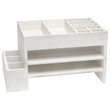 Office Tiered Desk Organizer With Storage Cubbies and Letter Tray, White Wash
