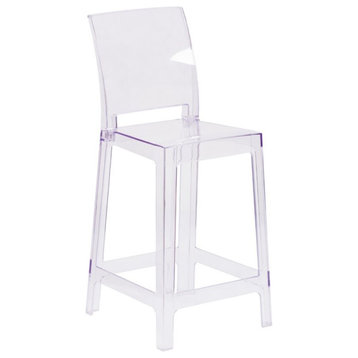 Flash Furniture 25" Square Back Ghost Counter Stool in Transparent Crystal