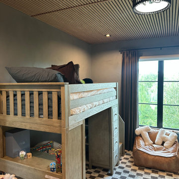 Vintage Baseball Boys Bedroom with Wood Slat Ceiling in Winter Park