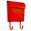 NACH Euro Wall Mounted Mailbox POST with Newspaper Holder, Antique Red