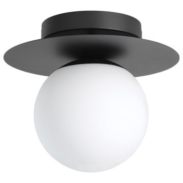 Arenales 1-Light Ceiling Light, Structured Black, White Opal Glass Shade