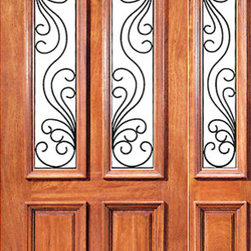 Mahogany Insulated Twin Lite Entry One Door with Sidelite Ironwork - Front Doors