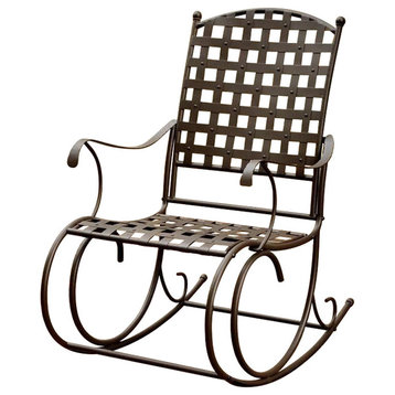 Pemberly Row Iron High-Back Patio Rocker in Brown