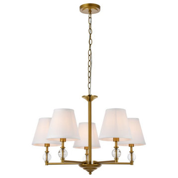 Beau 5-Light Pendant, Brass With White Fabric Shade