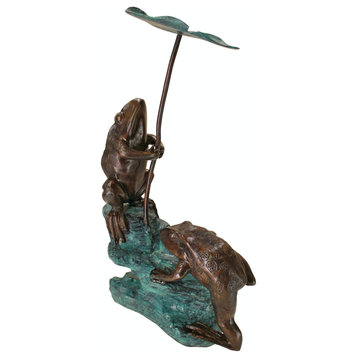 Lily Pad Umbrella Frogs Solid Cast Bronze Garden Statue