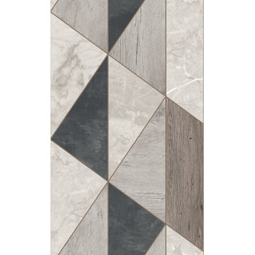 Geometric Wood Panel Textured Wallpaper 57 Sqft., Grey, Double Roll