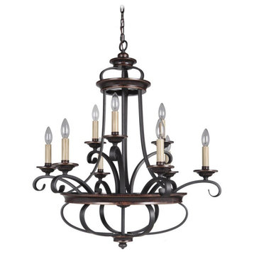 Stafford 9-Light Traditional Chandelier in Aged Bronze with Textured Black