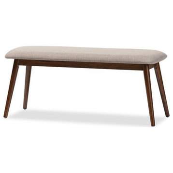 Maklaine Transitional Styled Fabric Dining Bench in Light Gray