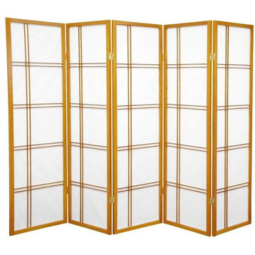 5' Tall Double Cross Shoji Screen, Honey, 5 Panels
