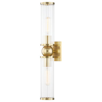 Malone 2-Light Wall Sconce, Aged Brass Frame, Clear Shade