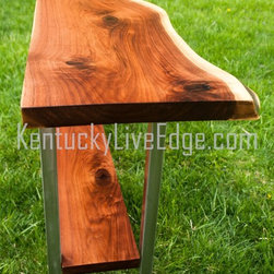 Custom Live Edge Console Table With Shelf On Steel Frame - Console Tables
