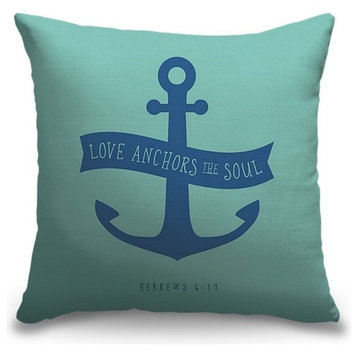"Hebrews 6:19 - Scripture Art in Blue and Teal" Pillow 20"x20"