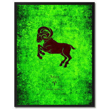 Aries Horoscope Astrology Green Print on Canvas with Picture Frame, 13"x17"