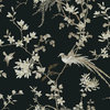 KT2173 Bird And Blossom Chinoserie Black Tan Botanical Non Woven Wallpaper