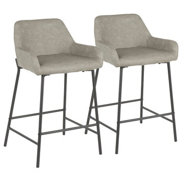 Daniella Industrial Counter Stool in Black Metal and Gray Faux Leather, Set of 2