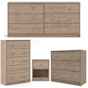 Home Square 4 Piece Bedroom Set with Chest Nightstand and 2 Dressers in Oak