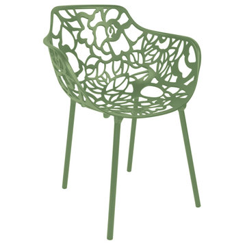 Leisuremod Modern Devon Aluminum Chair With Arm, Khaki Green