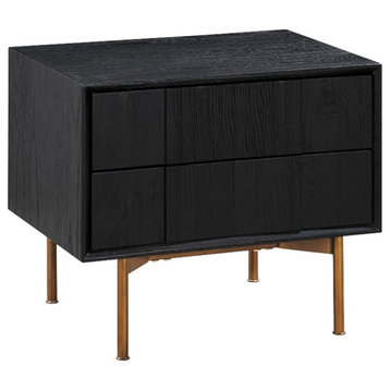 Armen Living Carnaby 2-Drawer Wood Nightstand in Black Brushed Oak and Bronze