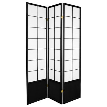 Classic Room Divider, Lattice Frame & Translucent Paper Screens, Black/3 Panels