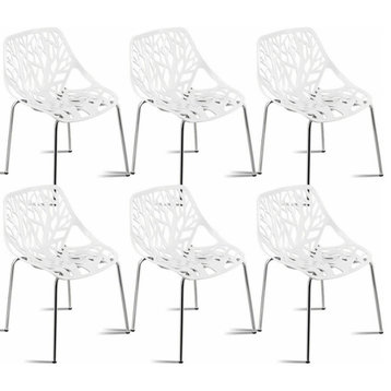 Costway Set Of 6 Birch Sapling Plastic Dining Chairs Stackable Armless White