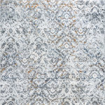 Tayse - Estrella Transitional Damask Gray/Teal Rectangle Area Rug, 5'x7' - Create a glamorous setting with this high-low pile rug that has refined character and lots of texture. The overall damask pattern is distressed for a softer appearance. Vacuum on high pile setting to remove debris taking care to avoid fraying the edges. Rotate periodically to extend the life of your investment.