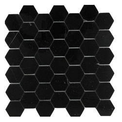 Black Stone Hexagon Tile 2x2 with TEC 910 Bright White Grout - Wall And Floor Tile
