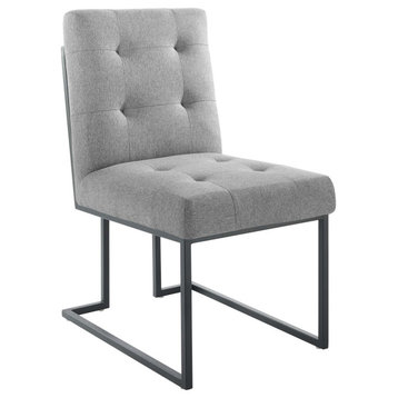 Tufted Dining Chair, Industrial Modern Contemporary Black Steel Side Chair, Grey
