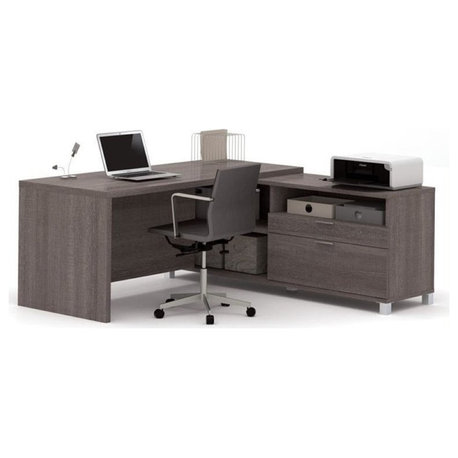 Bowery Hill Modern Wood L-Shaped Home Office Desk in Bark Gray