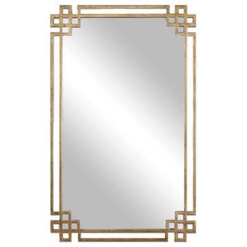 Vintage Rectangular Mirror in Plated Oxidized Gold Ornate Hand Forged Metal