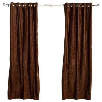 Lined-Brown Ring / Grommet Top  Velvet Curtain / Drape  - 43W x 84L - Piece