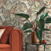 Aralia Leaves Metallic Textured Botanical Wallpaper Roll, Beige, Double Roll