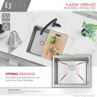 STYLISH 22'' Workstation Single Bowl Undermount 16G Stainless Steel Kitchen Sink