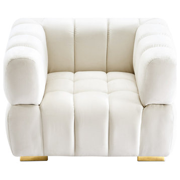 Gwen Velvet Upholstered Chair, Cream