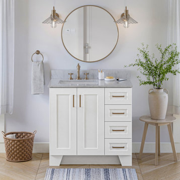 Ariel Taylor 37" Left Rectangle Sink Bath Vanity, White, 0.75" Carrara Marble