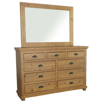 Willow Drawer Dresser and Mirror In Distressed Pine
