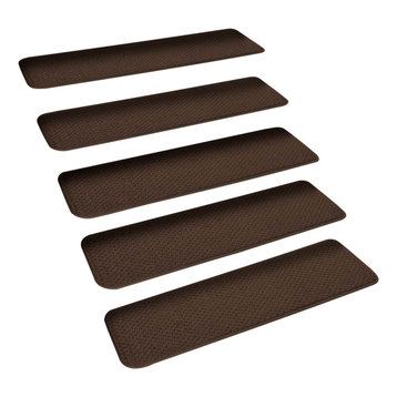 Set of 15 Skid-Resistant Carpet Stair Treads Chocolate Brown, 9"x36"