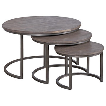 Steinworld Quint Accent Tables, Set of 3, Black Iron/Nat Stain/Lacquered