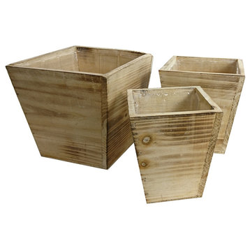 Admired By Nature Square Wood Pots/Planters With Liners, 3-Piece Set, White