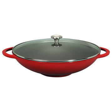 French Enameled Cast Iron Wok with Glass Lid