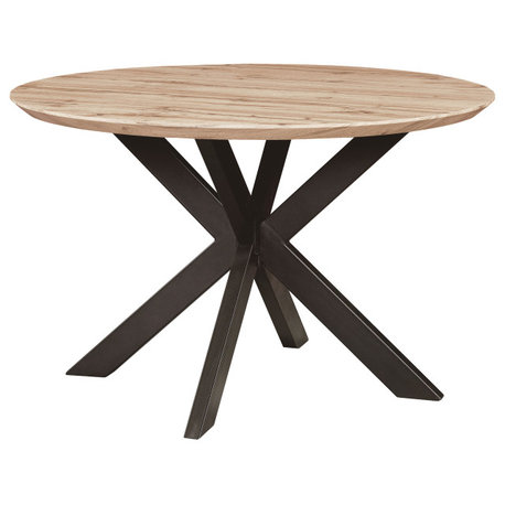 Ravenna 47" Round Dining Table MDF Tabletop in Geometric Metal Base, Maple