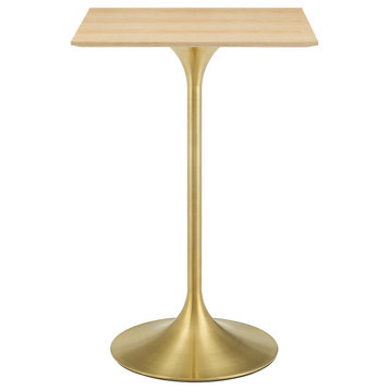 Bar Table, Square, Wood, Metal, Gold Brown Natural, Modern, Bar Pub Cafe Bistro