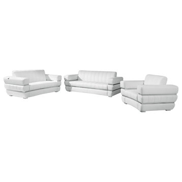 Ferrara Genuine Italian Leather Modern Sofa 3-Piece Collection, White