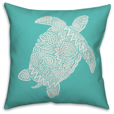 Sea Turtle Drawing 16x16 Throw Pillow Cover