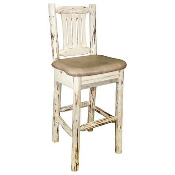 Montana Woodworks 30" Upholstered Barstool with Buckskin Pattern in Natural