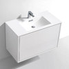 DeLusso 36" Wall Mount Bathroom Vanity, Nature Wood, High Gloss White