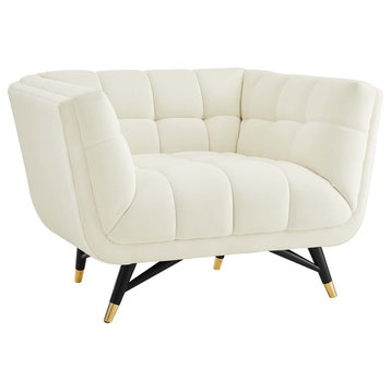Modern Armchair Accent Chair, Velvet Ivory White