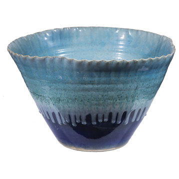 Fluted Serving Bowl Reaction Glazed Blue