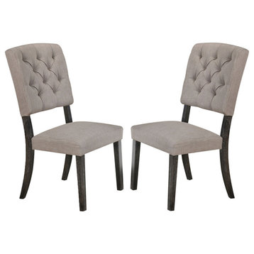 Set of 2 Upholstered Side Chair, Gray/Weathered Gray Oak Finish