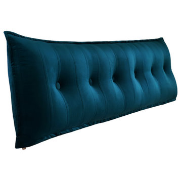 Button Tufted Body Positioning Pillow Headboard Alternative Velvet Deep Blue, 79x20x3 Inches