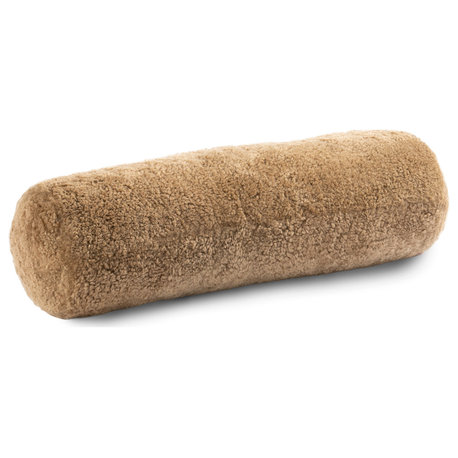 New Zealand Curly Shorn Sheepskin Bolster Cushion, Butterscotch